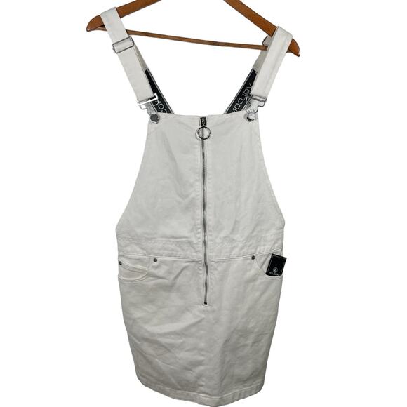Volcom White Overall Front Zip Teen Mini Dress Skirt Jumper Summer Medium NWT - Picture 2 of 16